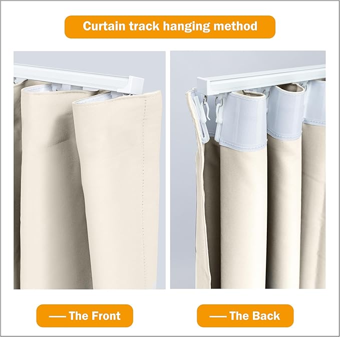 Room Divider Curtains Blackout Ceiling Track Curtain with Hook Wall Mount Sliding Door Curtains Ceiling Mount Extra Wide Curtain Wall Divider for Room Separation (Beige, W100 x H96 Inch)
