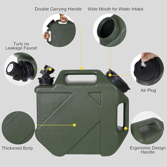2.6 Gallon Water Jug, Camping Water Container BPA Free Water Storage with Spigot No Leakage Portable Emergency Water Tank for Outdoor Hiking Camping Picnic Supplies Green