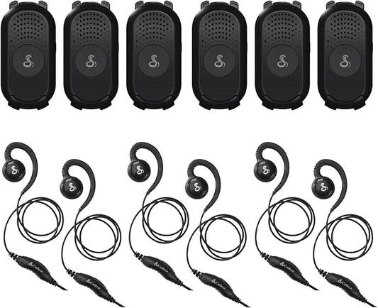 Cobra PX280 Compact Portable FRS Two-Way Radios - IP54 Certified Durability, Dock Charging, 12-Hr Battery, Compact Wearable Form Factor Professional Walkie Talkies for Business (6-Pack with Headsets)