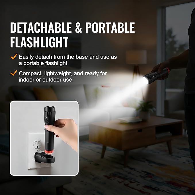 4 in 1 Plug in Emergency Flashlight Rechargeable LED Night Light with Motion Sensor for Power Outage Home Safety Portable Work Light Removable Torch for Camping and Indoor Use (4 Pack)