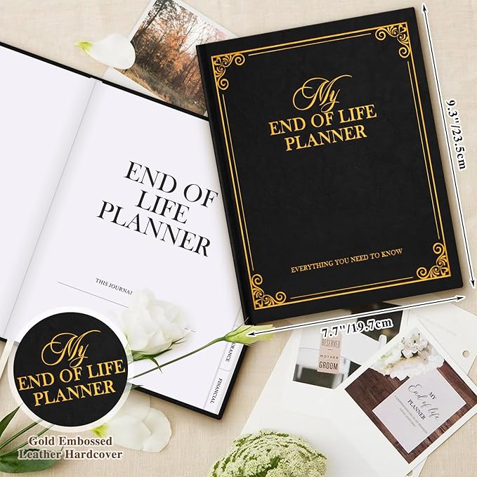 Lanpn End of Life Planner Death Organizer with Tabs, Final Wishes & Financial Estate Planning Journal, When I Die Journal for Senior, Before Death Life and Care Plan Book, Black, Leather Hardcover