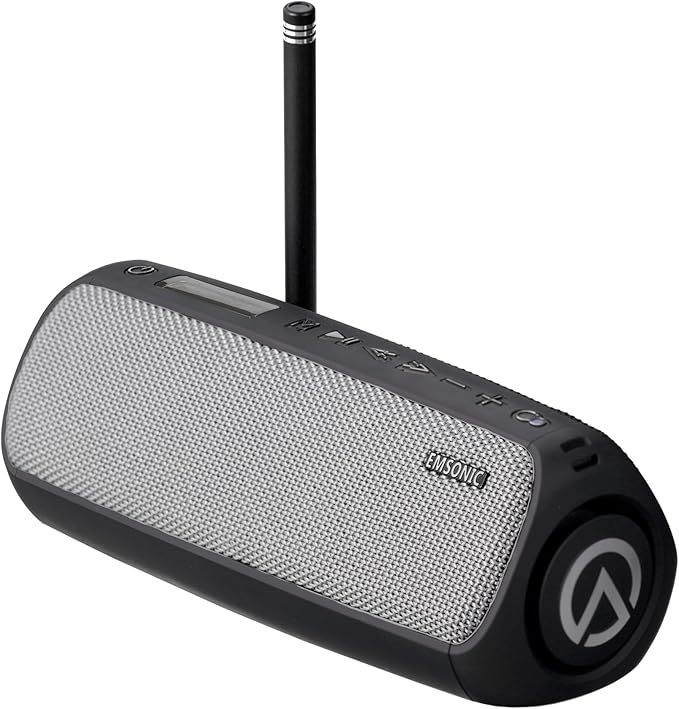 Saver By Emsonic - Portable Bluetooth Speaker, Waterproof Speaker with Carbon Monoxide Detector & FM Radio - 24-Hour Playtime, 40W Powerfull Sound & Deep Bass - Gray
