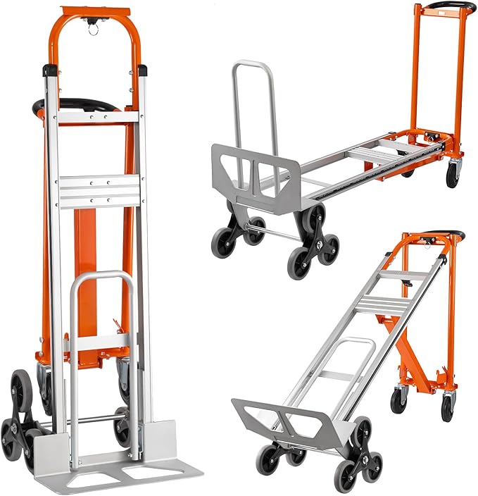 3in1 Aluminum Hand Truck 880 lb Capacity, Stair Climbing Cart Utility Cart Converts from Hand Truck Dolly to Platform Cart 3 Positions for Transport & Moving with 10" Rubber Wheels