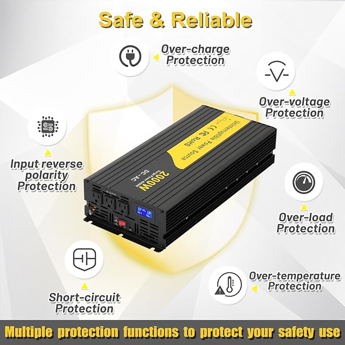 2000W Primary Sump Pump Backup System, Basment Protection Backup Inverter, Black, LCD Display, Auto Switches for Continuous Sump Pump Operation, Basement Emergency and Power Outage Backup