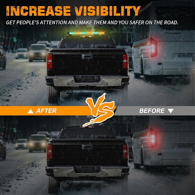 XRIDONSEN 28.4" 80 LED Roof Top Strobe Lights Amber Green Emergency Lights Warning Flashing Safety Beacon Double Side Traffic Advisor Lights Magnetic Base for Plow Trucks Construction Vehicles Pickup
