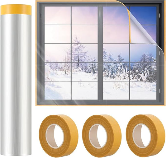 110'' x 394'' Window Insulation Kit, Window Insulation for Winter, POF Window Sealer for Winter, Insulates Indoor Windows Keep Warm for Weatherproofing Window Film for Winter Window Covering-1PCS