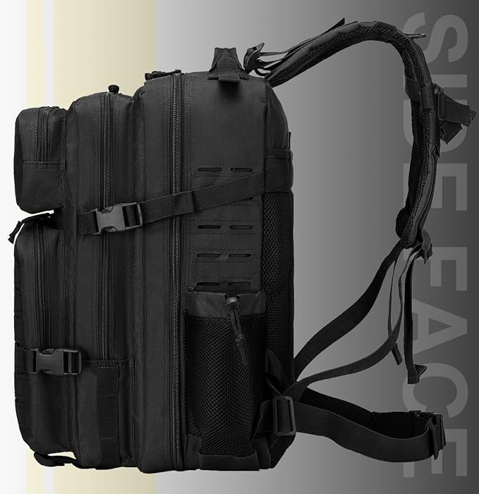 50L Military Tactical Backpack for Men,Water Resistant Day Backpack Molle Army 3 Days Assault Pack Bug Out Bag,Heavy Duty Hiking Treeking Gym Rucksack Black