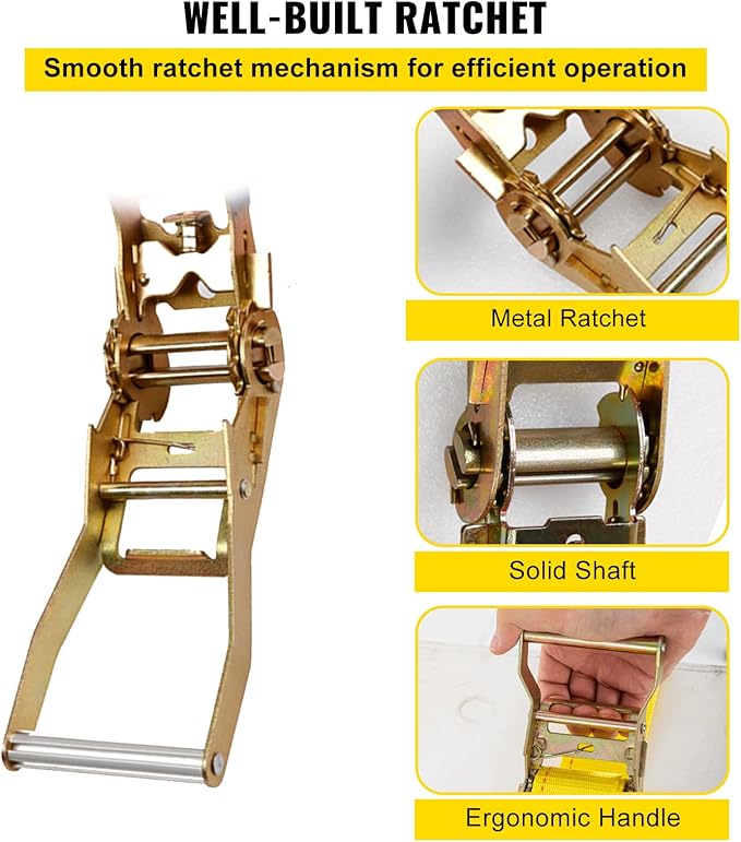 VEVOR E Track Ratchet Straps (18-Pack), 2" x 15'E-Track Straps 4400 LBS Breaking Strength, Polyester Webbing & Spring Fitting & Ratchets, Durable Tie-Downs for Tires Motorcycles Trailers Loads Yellow