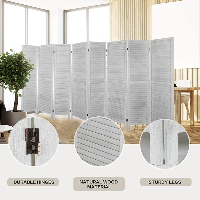 ECOMEX 8 Panel Wood Room Divider 5.6ft.Tall Folding Privacy Screen Panels, Room Divider Wall, Divider for Room Separation, Partition Room dividers and Effectively Block Sight(White)