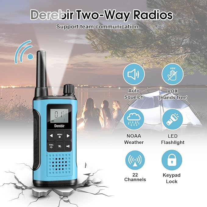 Walkie Talkies Long Range for Adults-2 Pack Rechargeable Walkie Talkies 22 FRS Channels 2-Way Radios with NOAA Weather Alert,VOX,Flashlight and 1500mAh Li-ion Battery for Family Camping Hiking