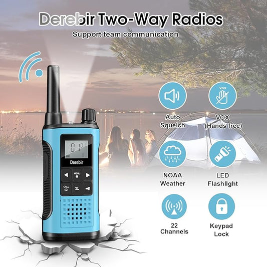 Walkie Talkies Long Range for Adults-2 Pack Rechargeable Walkie Talkies 22 FRS Channels 2-Way Radios with NOAA Weather Alert,VOX,Flashlight and 1500mAh Li-ion Battery for Family Camping Hiking