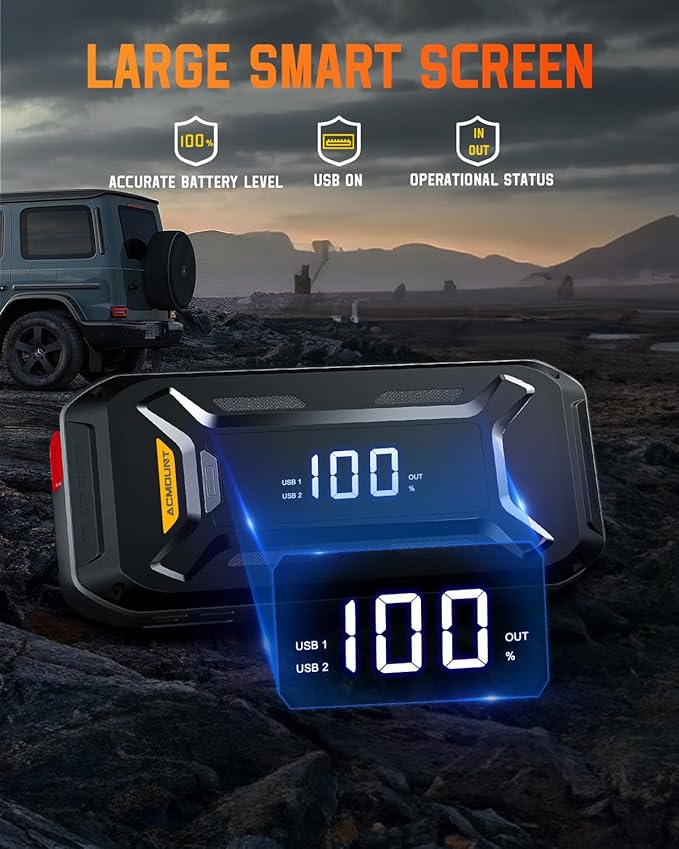 Acmount P120 Car Battery Jump Starter Portable, 6000A 12V Car Jumper Starter with Jump Box (All Gas/10.0L Diesel), LCD Display, USB Quick Charge & LED Light, Ultimate Durable Battery Jump Pack
