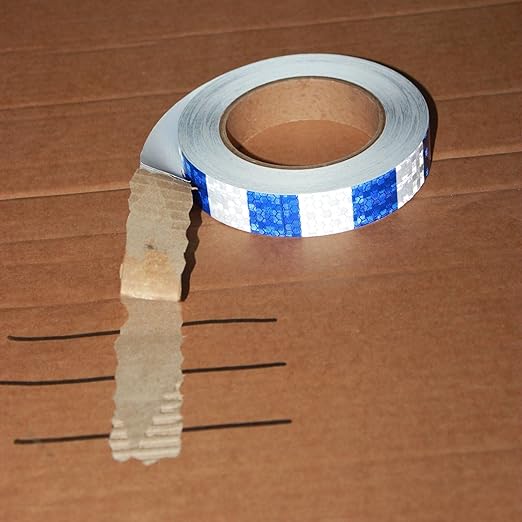 Blue White Reflective Tape 1 inch Wide for Trailer, Outdoor Waterproof High Visibility Safety Warning Adhesive Strips (66 feet)