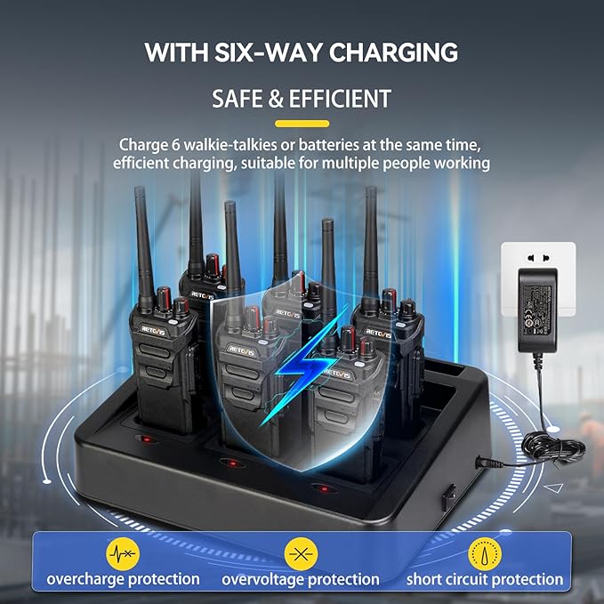 Retevis RT48 Waterproof Walkie Talkies with Mic,Heavy Duty 2 Way Radio,Professional/Business Two Way Radio with 6 Way Charger,IP67, VOX,SOS Alarm,1200mAh,for Construction Manufacturing Outdoor(6Pack)