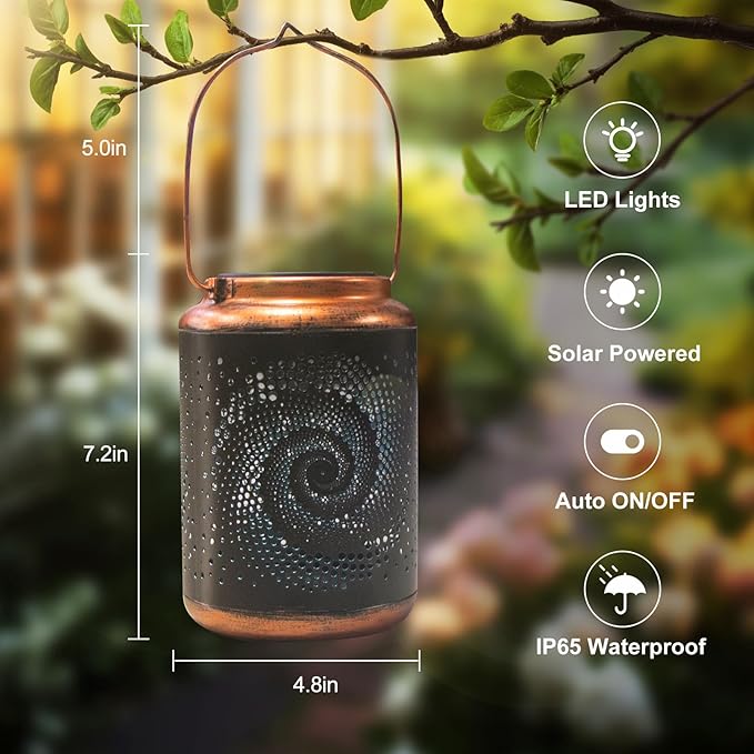 YISITEONE Mosaic Bohemian Outdoor Solar Lanterns, Waterproof Blue Table Lights, Turkish Moroccan Decorations for Garden Patio Yard Lawn Front Porch, Birthday Gardening Gifts for Women Mom Grandma