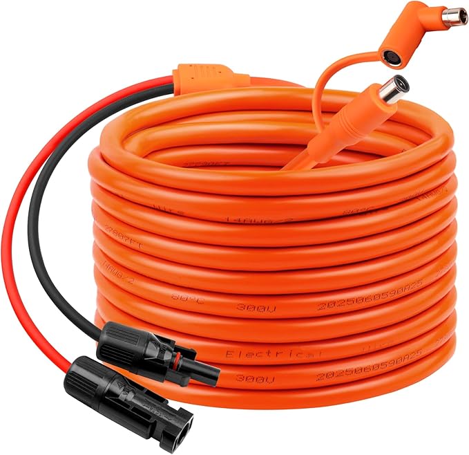 50FT Solar Panel Connectors to DC 8mm Adapter Cable, 12AWG+14AWG Solar Cable Cord with DC8020/7909,Compatible with Jackery, Anker,GZ Yeti,BLUETT Portable Power Statio,Solar Generator
