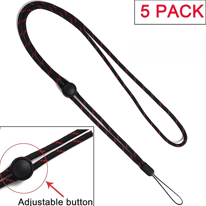 YOUOWO Adjustable Neck Woven Circular Lanyard For Keys id Badges Holders,Black with Red Pattern Lanyards For Office Pen Cell Phones USB Sticks Whistles Ipod (5 Pack Black)