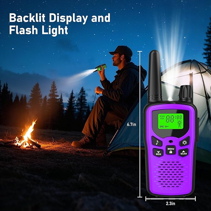 Walkie Talkies for Adults Long Range,Kartal Rechargeable Walkie Talkies with 22 FRS Channels,Two Way Radios with LED Flashlight for Hiking Cruises Camping (Purple)