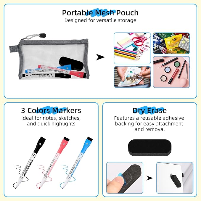 AGM Portable White Board Dry Erase Notebook, 12" x 9" Double Sided Folding Whiteboards with 3 Pens, Small Travel Dry Erase Board Skin-friendly Material for Study, Meeting, Planning, Ocean Blue