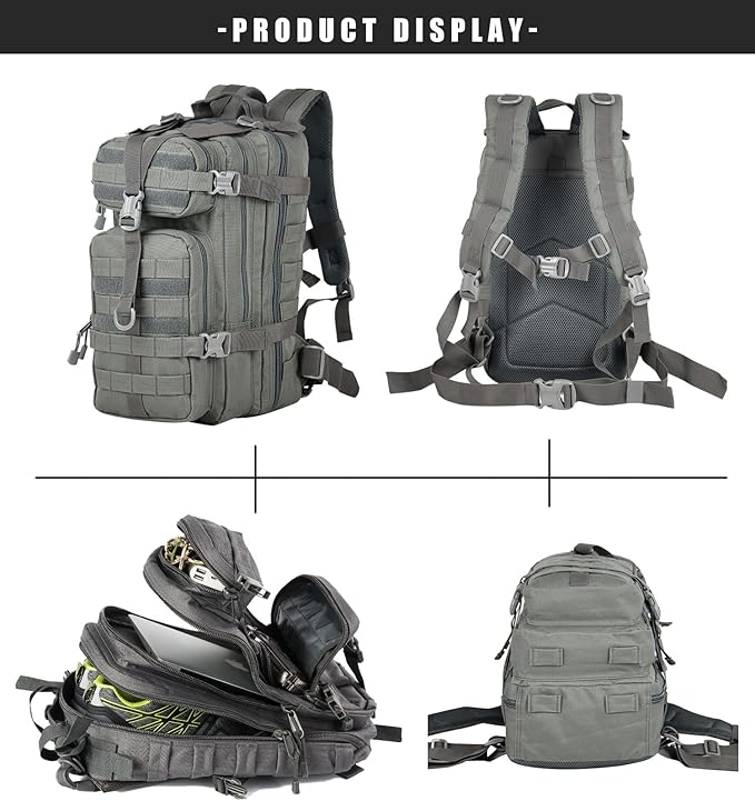 Small Tactical Backpack Military Daypack - 30L Backpack for Men Molle Assault Pack Bug Out Bag for Hiking Camping (Grey)