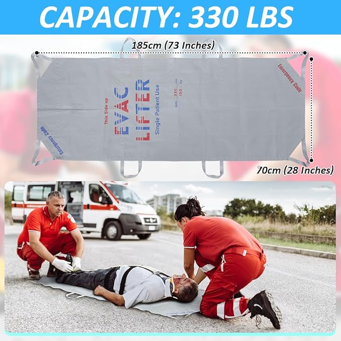 Disposable Evacuation Stretcher – Single Patient Use Soft Litter, Lightweight Non-Woven Fabric, Portable Emergency Patient Transport Aid for Hospital, EMS, Stair & Outdoor Rescue, Max Load 330 lbs