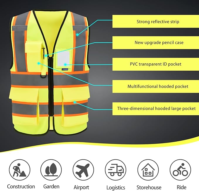 AYKRM Custom Logo Personalised Printed High Visibility Reflective 2 two tone work construction Safety Vest