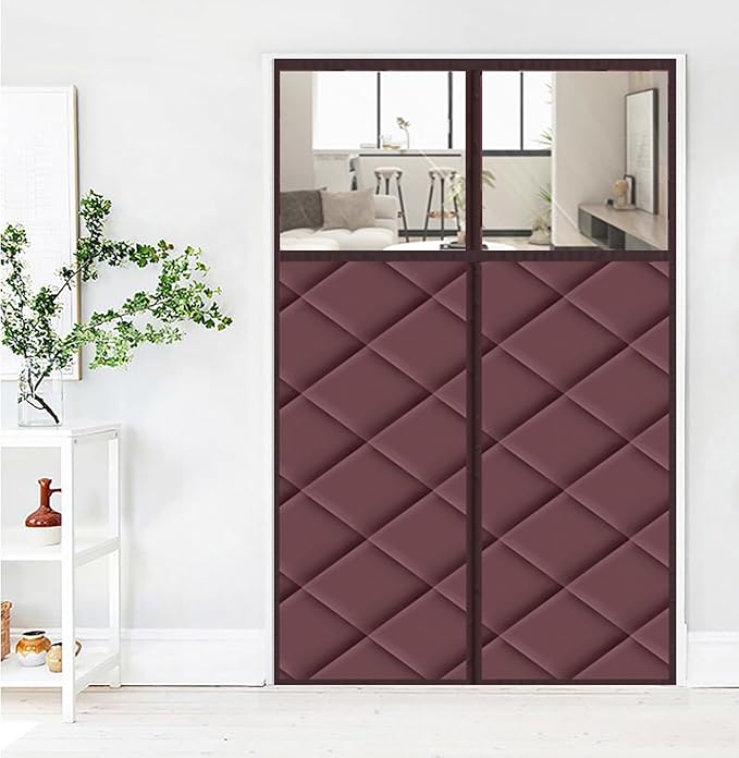 Magnetic Thermal Insulated Blackout Door Curtain Storm Wind Fleece Insulation Curtian Magnetic Screen Door with Thermal Noise Reduce Brown with Window Style 2 66"x86" Inch