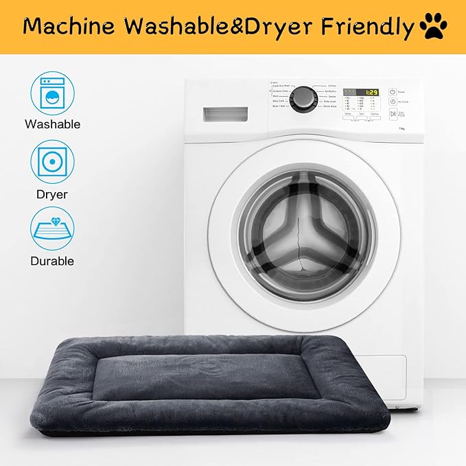 Dog Beds Crate Pad for Medium/Large Dogs Fit Dog Crates,Washable & Anti-Slip Kennel Pad for Dogs Cozy Sleeping Mat,Dark Gray 42inch