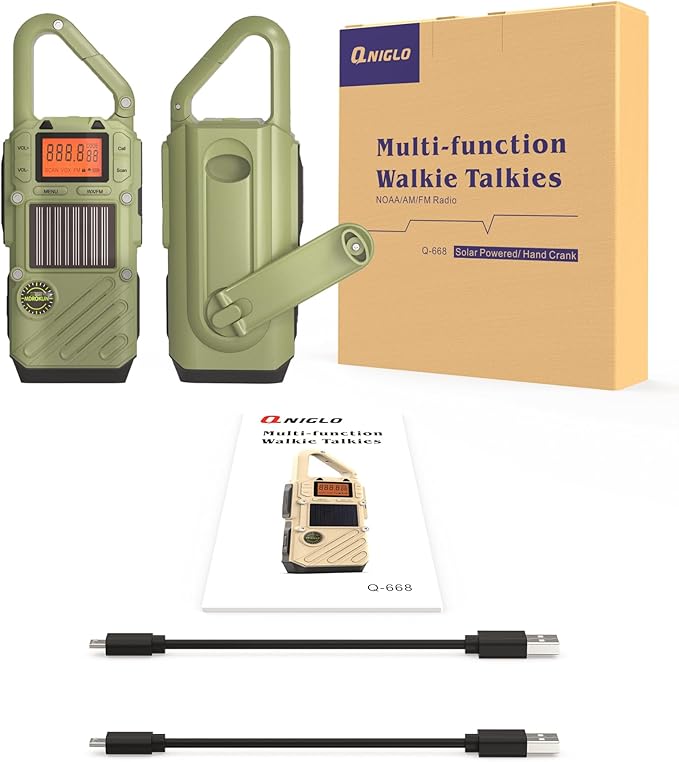 Emergency Weather Radio Walkie Talkies for Adults - NOAA/FM Weather Alert with Solar Hand Crank & USB Charging, 22-Channel Range 10 Miles Two-Way Radios, LED Flashlight & SOS Alarm （2-Pack）