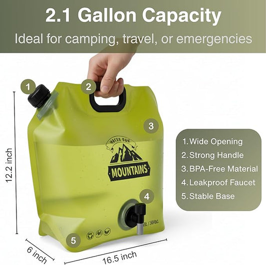 Camping Water Container 2 Gallon Collapsible Water Jug with Spout - Reusable BPA Free Plastic Flasks, Foldable Empty Gallon Jug for Water Storage, Water Bag for Outdoor Hiking Emergency Prep 1PCS