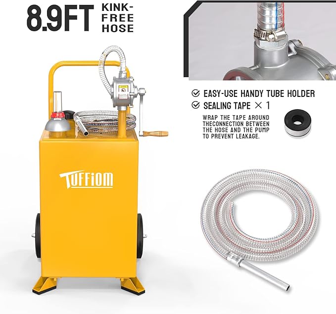 TUFFIOM 20 Gallon Fuel Gas Caddy w/Wheels & Manual Siphon Pump, Portable Diesel Fuel Transfer Storage Tank w/8.9ft Hose, Gasoline Can Container for ATV Car Mowers Tractor Boat Motorcycle