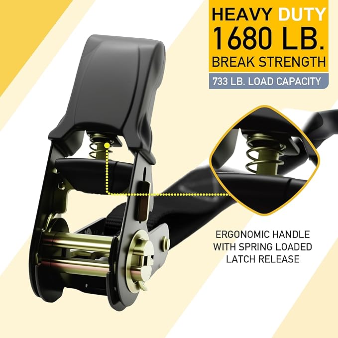 Ratchet Straps Tie Downs (4-Pack) - 1''x 15' (1,680lb Break Strength) - Ultimate Tie Down Straps with Safety S Hooks-for Trucks, Cargo, Moving, Appliances etc. (Black)