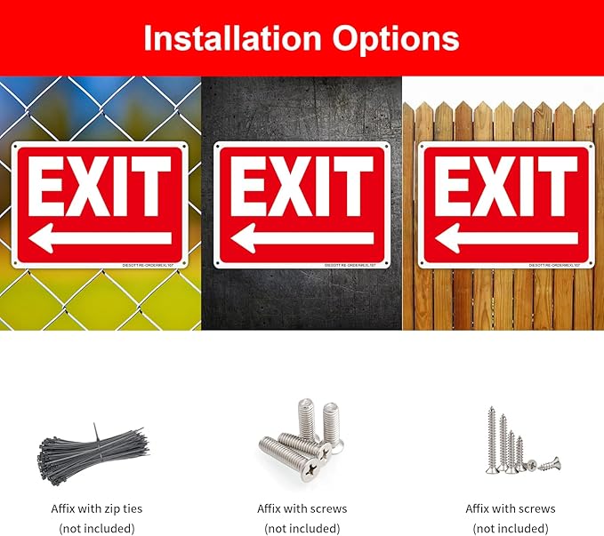 2 Pack Exit Signs with Left Arrow, 10x7 Inches Rust Free 0.40 Aluminum Metal Exit Sign, UV Protected, Durable, Weatherproof, Easy to Install, Indoor/Outdoor Use