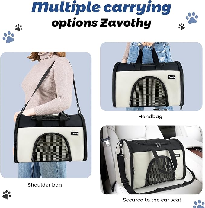 Zavothy TSA Airline Approved Soft-Sided Pet Carrier for Small to Medium Cats and Puppies, Up to 15 Lbs – Collapsible Travel Carrier for Dogs & Cats, White