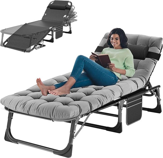 ABORON Patio Lounge Chair, Folding Guest Bed Cot for Adults, 500LB Heavy-Duty Capacity, Portable Extra Bed with Comfort Mat, Quick Fold Design for Indoor Guest Stays & Temporary Use