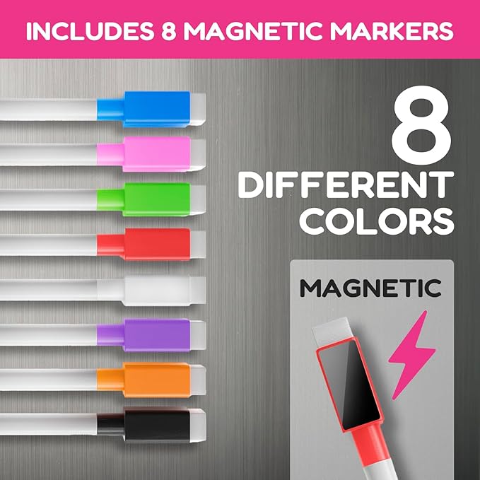 CHALKY CROWN Acrylic Magnetic Weekly Planner for Fridge - Menu Board for Kitchen with 8 Magnetic Markers - Weekly Meal Planner for Fridge with Grocery List & Notepad - Menu Planner (14.5x10.2)