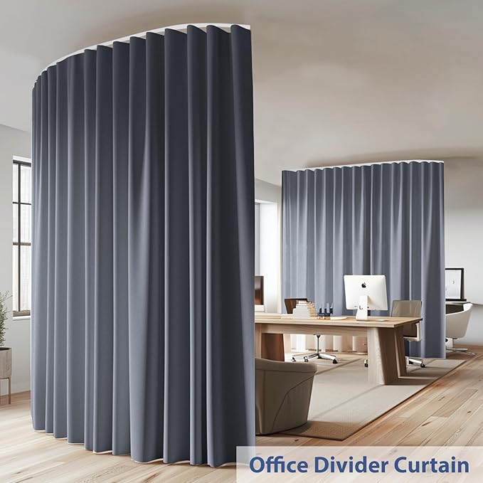 Room Divider Ceiling Mounted Curtains Track Sets Extra Wide Blackout Curtain Flexible Tracks for Bedroom Privacy Partition Separator, 1 Panel Grey Drape and White Rail, W10 x H8ft