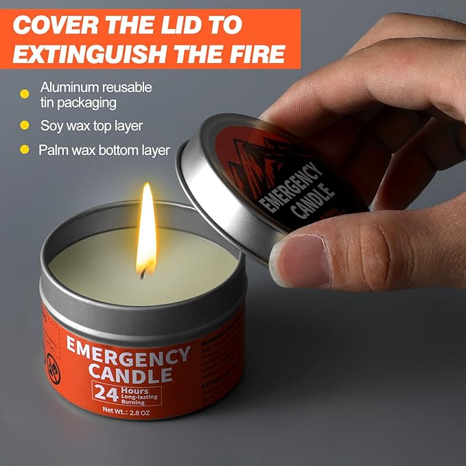 Chuarry 24 Pcs Emergency Candle Bulk 24 Hours Long Burning Survival Soy Wax Candles for Power Outages Survival Camping Hunting Outdoor Activities(Silver)