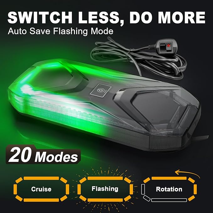Agrieyes Magnetic Strobe Light for Trucks, 68 LED Amber Emergency Light Bar for Vehicles, Smoked LENS Beacon Flashing Warning Security Caution for Plow Snow Trailer Tractor Safety Waterproof Green