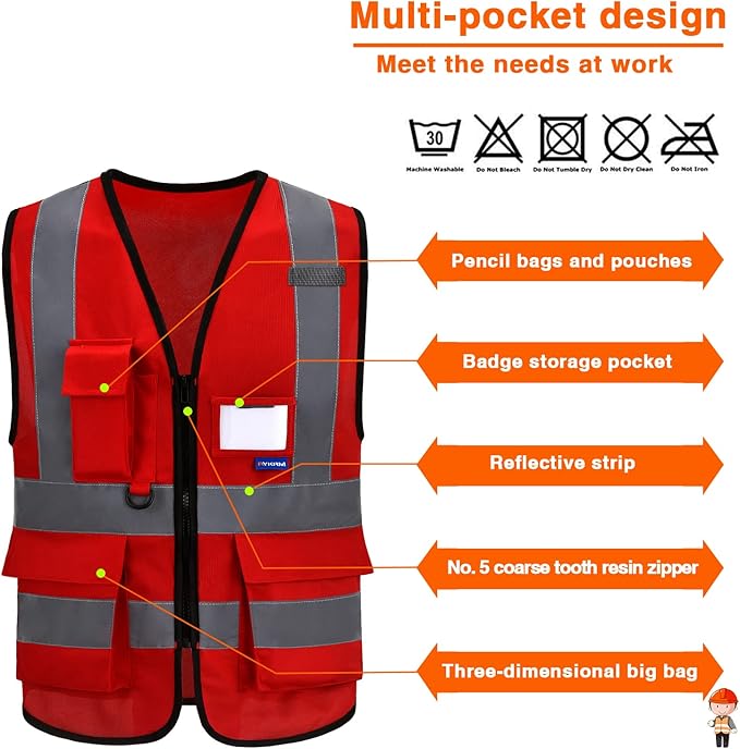 4xl 5XL high visibility vest red big and tall