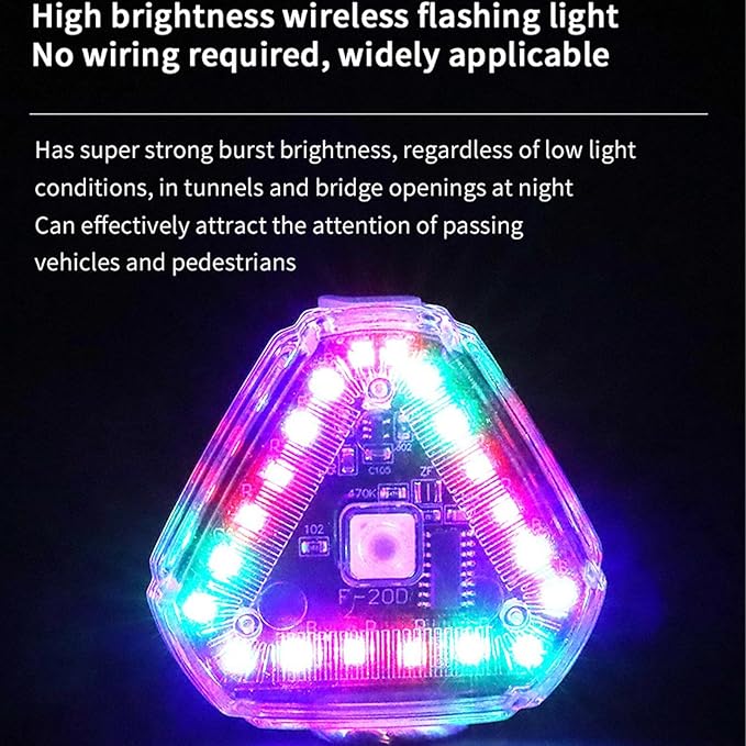 Hazard Caution Lights - Solar Powered Triangle Beacon, Rechargeable Flashing Lamp, Bright Waterproof Alert Flasher | Wireless Signal Lighting for Auto Trailer Bike Aircraft Outdoor Visibilit