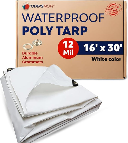 Tarps Now 16x30 Feet Heavy Duty Waterproof Tarp | 12 MIL Poly Tarp with Reinforced Edges & Aluminum Grommets | Weatherproof Tarpaulin for Roof, Outdoor, Camping | Large Brown Tarp Cover