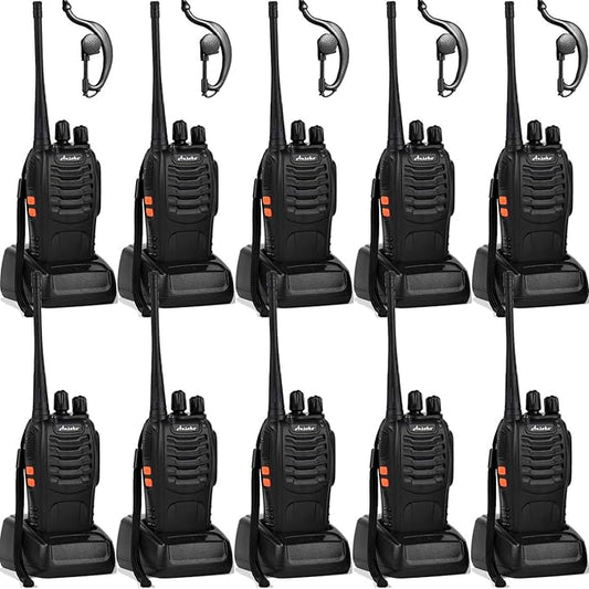 Walkie talkies 10 Pack Long Range Rechargeable 2 Way Radio UHF 16-Channel with Earpiece Li-ion Battery and Charger (Pack of 10)