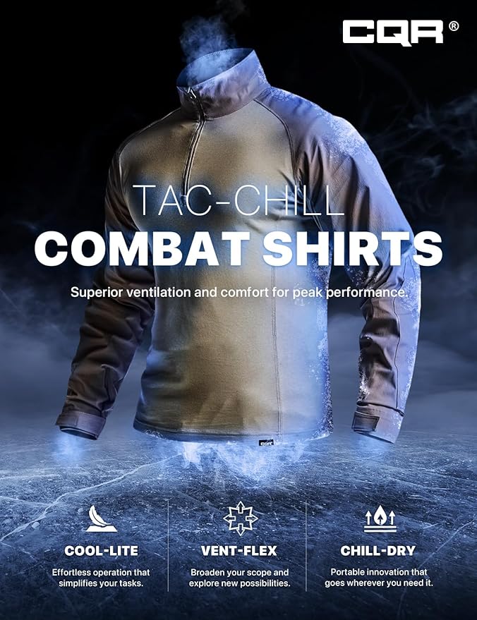 CQR Men's Combat Shirt Tactical 1/4 Zip Long Sleeve Military BDU Shirts Camo EDC Top with Pockets