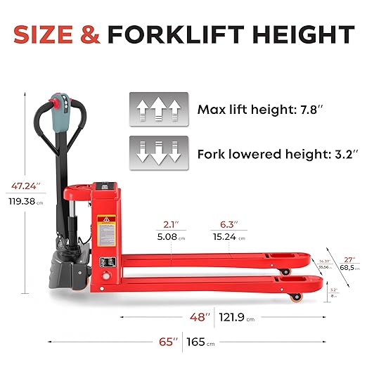 Full Electric Forklift Walkie Pallet Stacker 3300 Lb Capacity 118 Inch Lifting Height and Full Electric Power Pallet Jack 4400 Lb Capacity 48” L x 27” W Fork Size