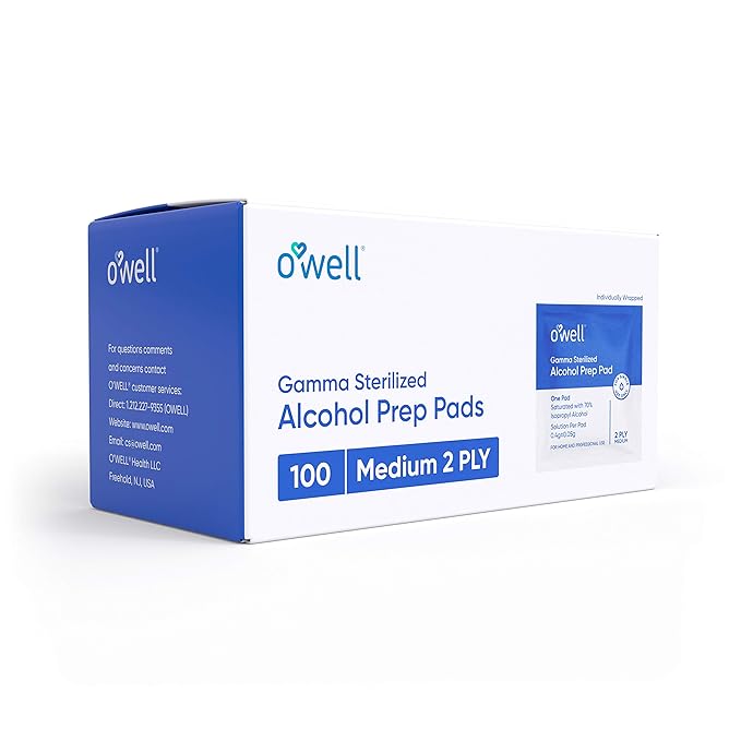 OWELL Prep Pads - 10,000 Individually Wrapped Sterile Alcohol Wipes, Medium 2-Ply Antiseptic Wipes for Disinfecting Skin, First Aid Kit Alcohol Swabs (100 boxes of 100ct)