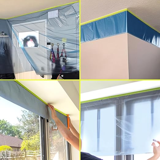 Pre-Taped Masking Film for Painting - 44" x 66' Painters Plastic Sheeting with Automotive Paint Tape and Drape for Covering Cars, Walls, Windows and Furniture Protection (2 Rolls)