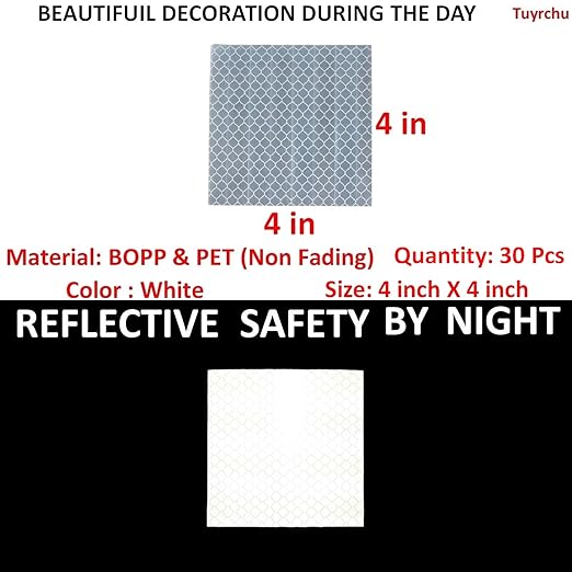 White Reflective Stickers 4 inch X 4 inch, Outdoor Waterproof High Visibility Warning Safety Adhesive Reflector Tape (30 Pcs)
