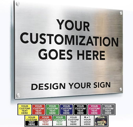 Custom Metal Signs, Personalized Aluminum, Safety Signs - Waterproof Outdoor Business - White Aluminum (Silver Brushed, 18x12 In)