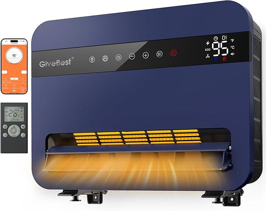 Givebest-Wall-Heater-for-Indoor-Use, 1500W Electric-Space-Heater, 120°Vertical Oscillation,Works with Alexa, Adjustable Thermostat, Remote Control, 24H Timer, Easy-mounted Heater for Indoor Use,Blue